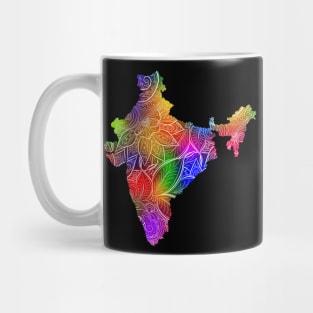 Colorful mandala art map of India with text in multicolor pattern Mug